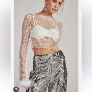 Martini White Rhinestone Mesh Top